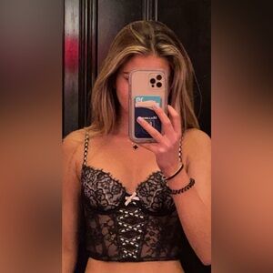 Victoria’s Secret black and pink lace corset top